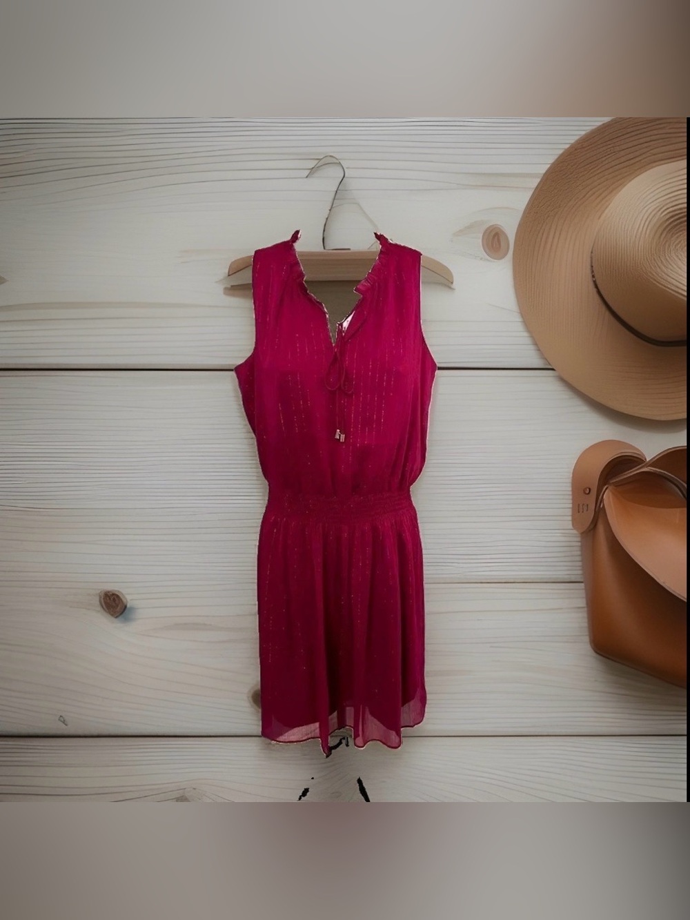 The Limited Women's XS Dress Pink Metallic Lined Sheer Overlay Smocked Coquette
